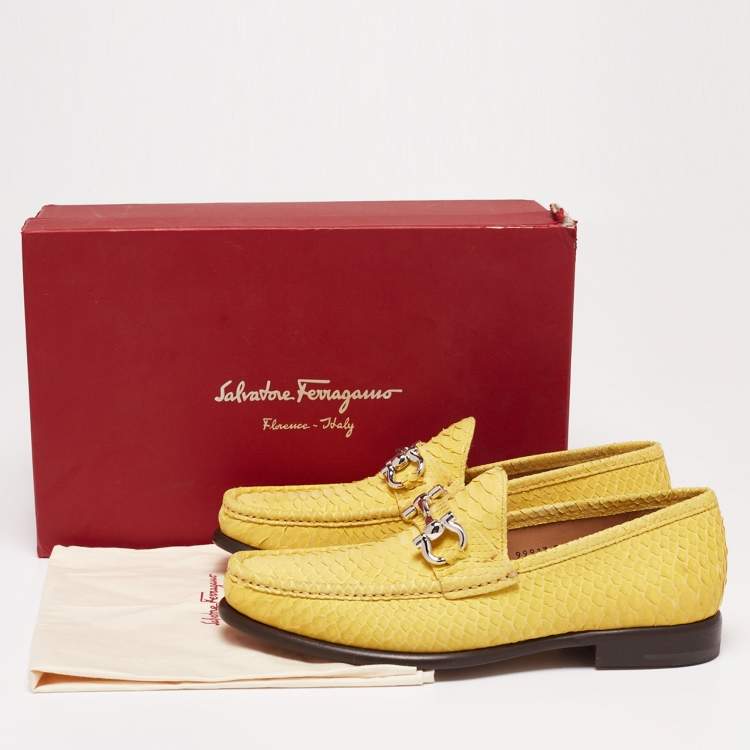 Pre Owned Salvatore Ferragamo Yellow Python Leather Mason Horsebit Slip On Loafers Size 41
