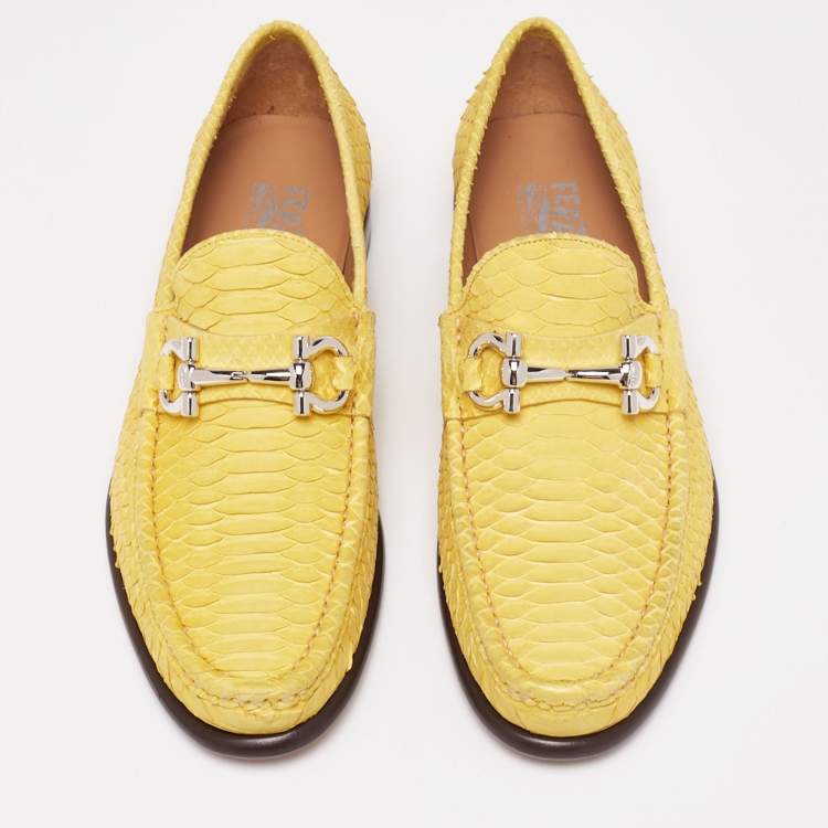 Pre Owned Salvatore Ferragamo Yellow Python Leather Mason Horsebit Slip On Loafers Size 41
