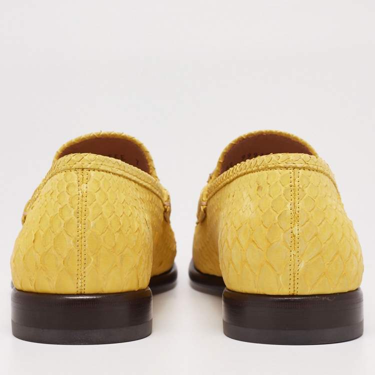 Pre Owned Salvatore Ferragamo Yellow Python Leather Mason Horsebit Slip On Loafers Size 41