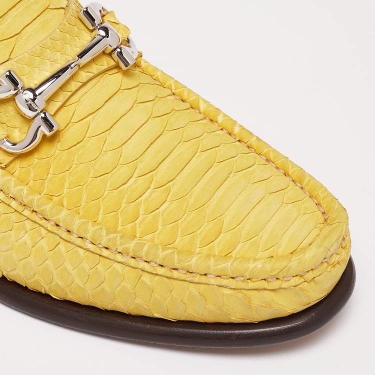 Pre Owned Salvatore Ferragamo Yellow Python Leather Mason Horsebit Slip On Loafers Size 41