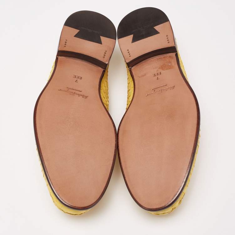 Pre Owned Salvatore Ferragamo Yellow Python Leather Mason Horsebit Slip On Loafers Size 41