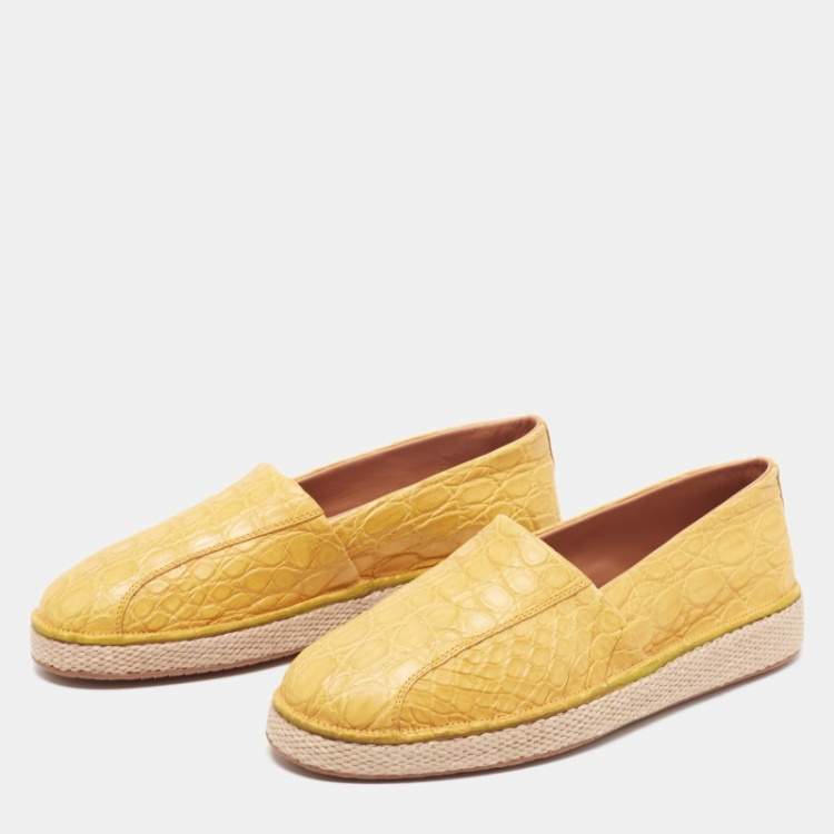 مملوكة مسبقًا Salvatore Ferragamo Yellow Crocodile Leather Lampedusa Espadrilles Size 41.5