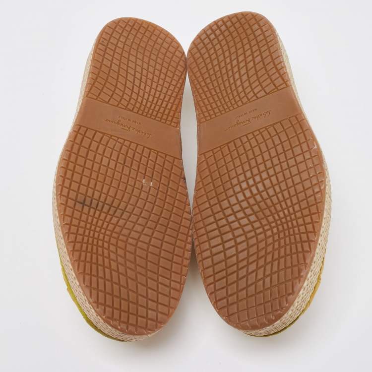 Pre Owned Salvatore Ferragamo Yellow Crocodile Leather Lampedusa Flat Espadrilles Size 41