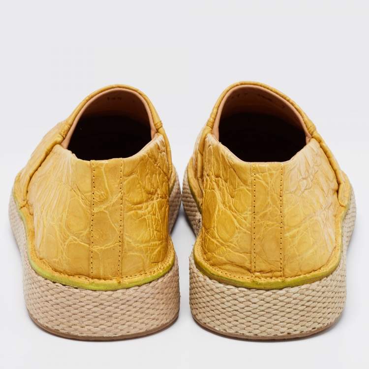 Pre Owned Salvatore Ferragamo Yellow Crocodile Leather Lampedusa Flat Espadrilles Size 41