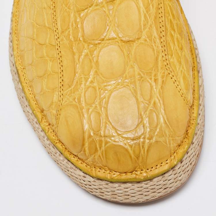 Pre Owned Salvatore Ferragamo Yellow Crocodile Leather Lampedusa Flat Espadrilles Size 41