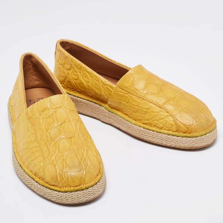 Pre Owned Salvatore Ferragamo Yellow Crocodile Leather Lampedusa Flat Espadrilles Size 41