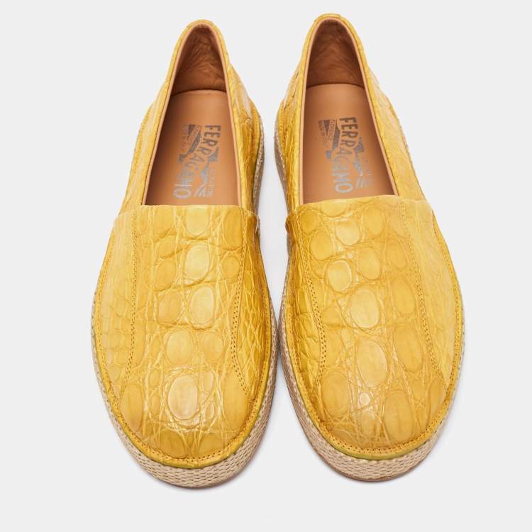 Pre Owned Salvatore Ferragamo Yellow Crocodile Leather Lampedusa Flat Espadrilles Size 41