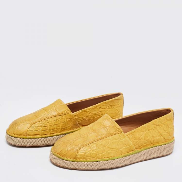 Pre Owned Salvatore Ferragamo Yellow Crocodile Leather Lampedusa Flat Espadrilles Size 41