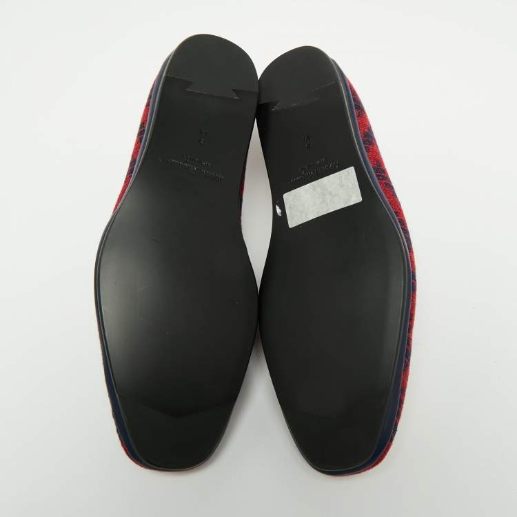 Pre Owned Salvatore Ferragamo Red/Blue Fabric Fabio Tassel Loafer Size 43