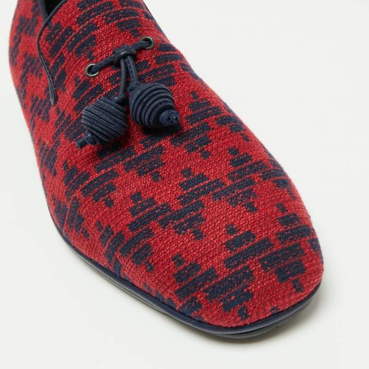 Pre Owned Salvatore Ferragamo Red/Blue Fabric Fabio Tassel Loafer Size 43