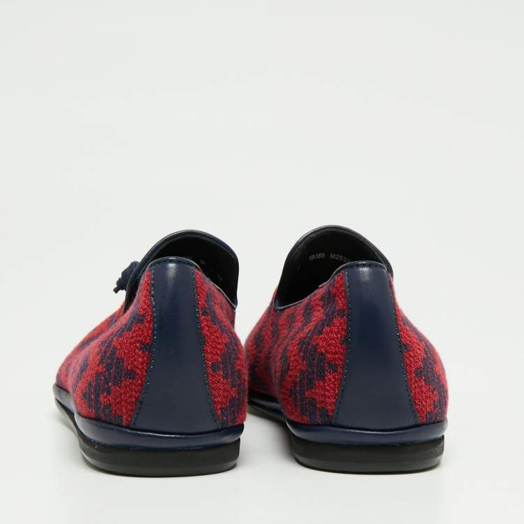 Pre Owned Salvatore Ferragamo Red/Blue Fabric Fabio Tassel Loafer Size 43