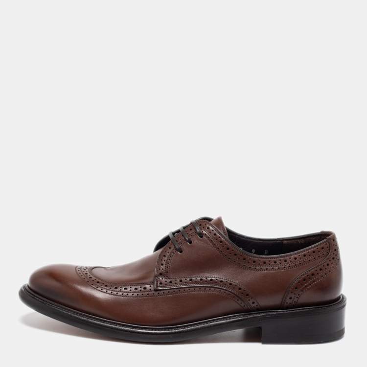 Pre Owned Salvatore Ferragamo Brown Leather Brogue Lace Up Derby Size 43