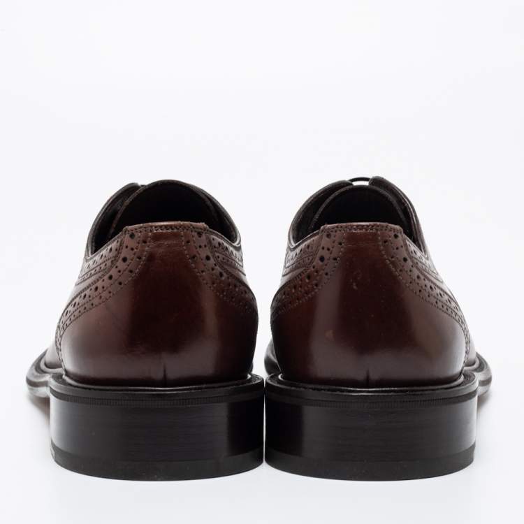 Pre Owned Salvatore Ferragamo Brown Leather Brogue Lace Up Derby Size 43