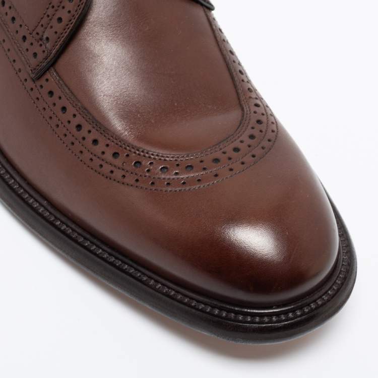Pre Owned Salvatore Ferragamo Brown Leather Brogue Lace Up Derby Size 43