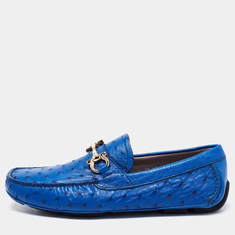 Pre Owned Salvatore Ferragamo Blue Ostrich Leather Loafers Size 42 