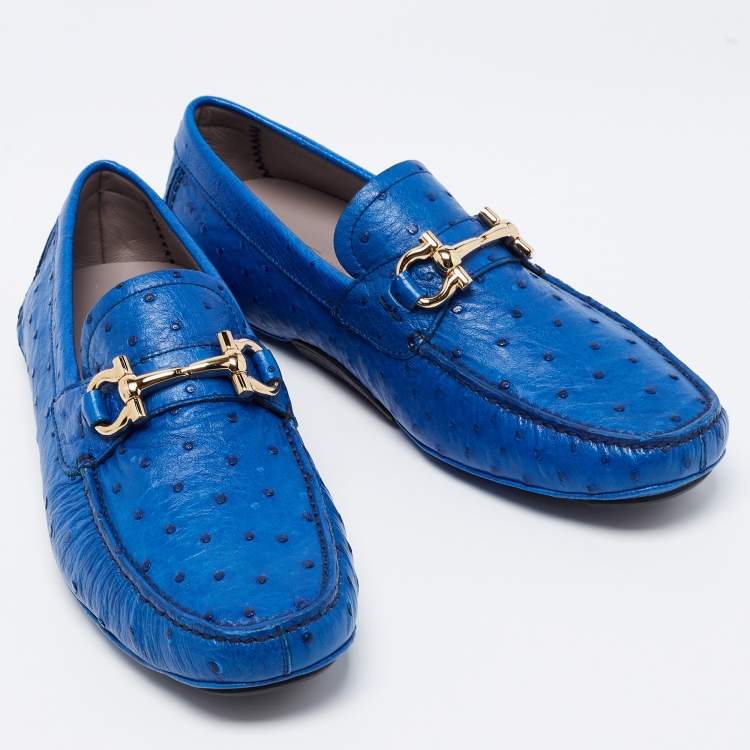 Pre Owned Salvatore Ferragamo Blue Ostrich Leather Loafers Size 42 