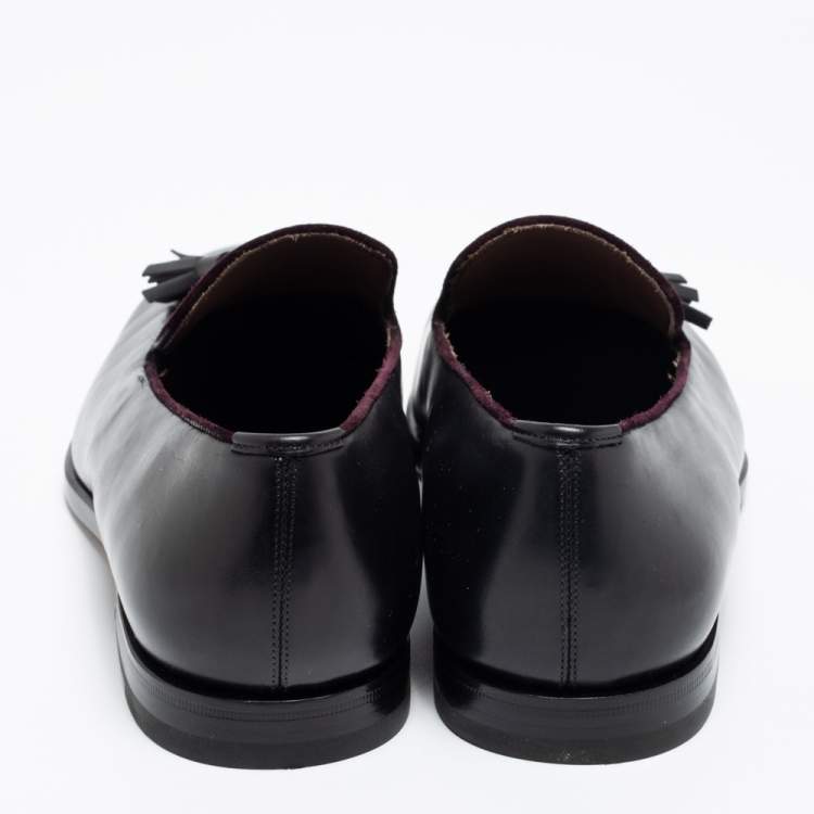 Pre Owned Salvatore Ferragamo Black Leather Tassel Loafers Size 41.5 