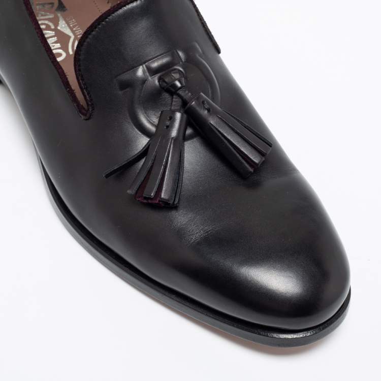 Pre Owned Salvatore Ferragamo Black Leather Tassel Loafers Size 41.5 