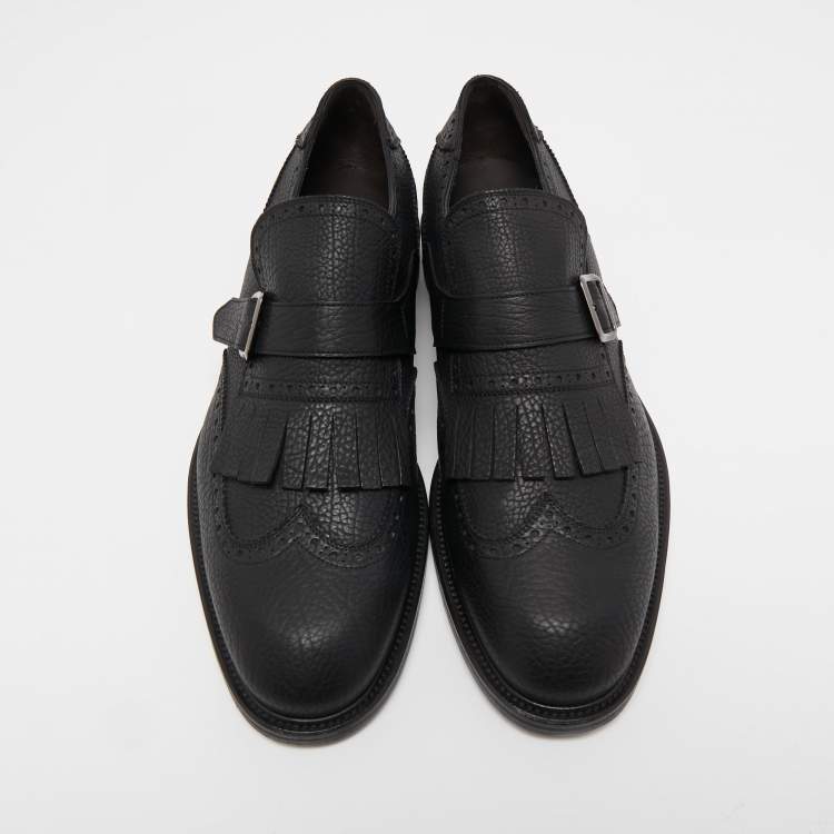 Pre Owned Salvatore Ferragamo Black Brogue Leather Genesis Fringe Detail Wingtip Oxford Size 45