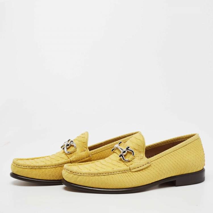 Pre Owned Salvatore Ferragamo Yellow Python Mason Loafers Size 42