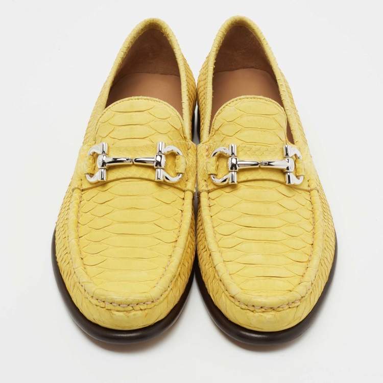 Pre Owned Salvatore Ferragamo Yellow Python Mason Loafers Size 42