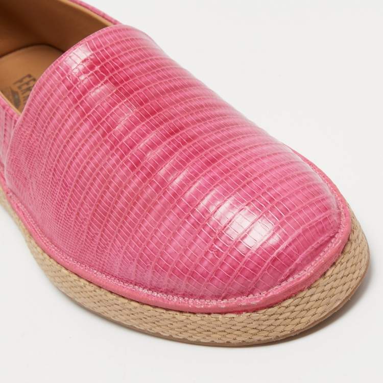 Pre Owned Salvatore Ferragamo Pink Lizard Lampedusa Slip On Espadrilles Size 43