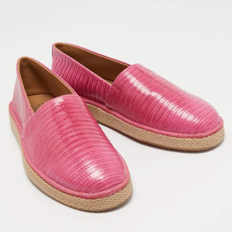 Pre Owned Salvatore Ferragamo Pink Lizard Lampedusa Slip On Espadrilles Size 43