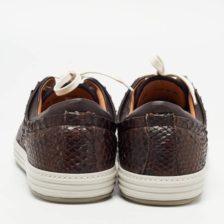 Pre Owned Salvatore Ferragamo Brown Python Leather Low Top Sneakers Size 40.5