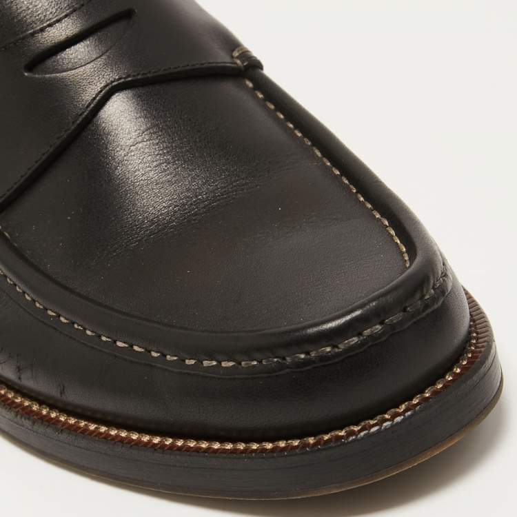 Pre Owned Salvatore Ferragamo Black  Leather Slip On Loafers Size 41.5 