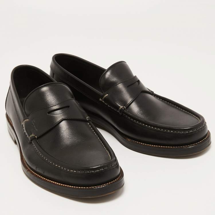 Pre Owned Salvatore Ferragamo Black  Leather Slip On Loafers Size 41.5 