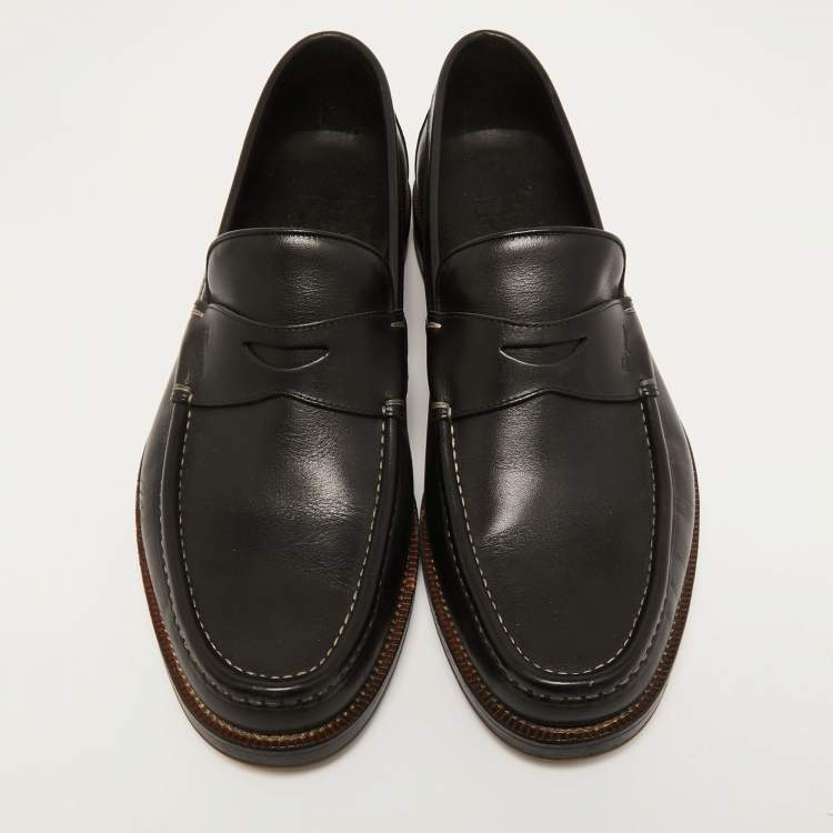 Pre Owned Salvatore Ferragamo Black  Leather Slip On Loafers Size 41.5 
