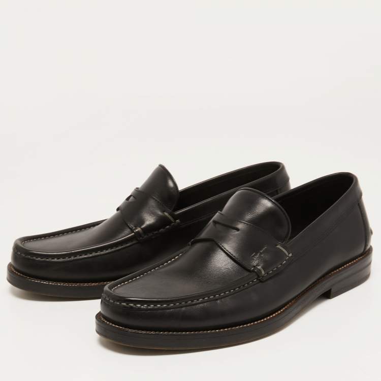 Pre Owned Salvatore Ferragamo Black  Leather Slip On Loafers Size 41.5 