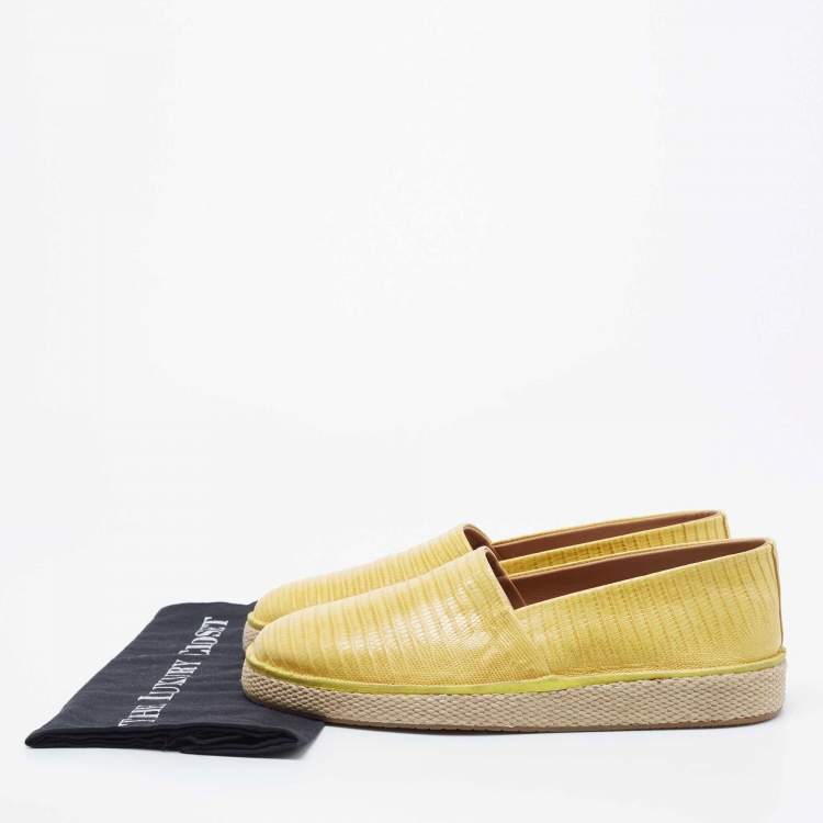 Pre Owned Salvatore Ferragamo Yellow Lizard Lampedusa Espadrille Flats Size 42.5