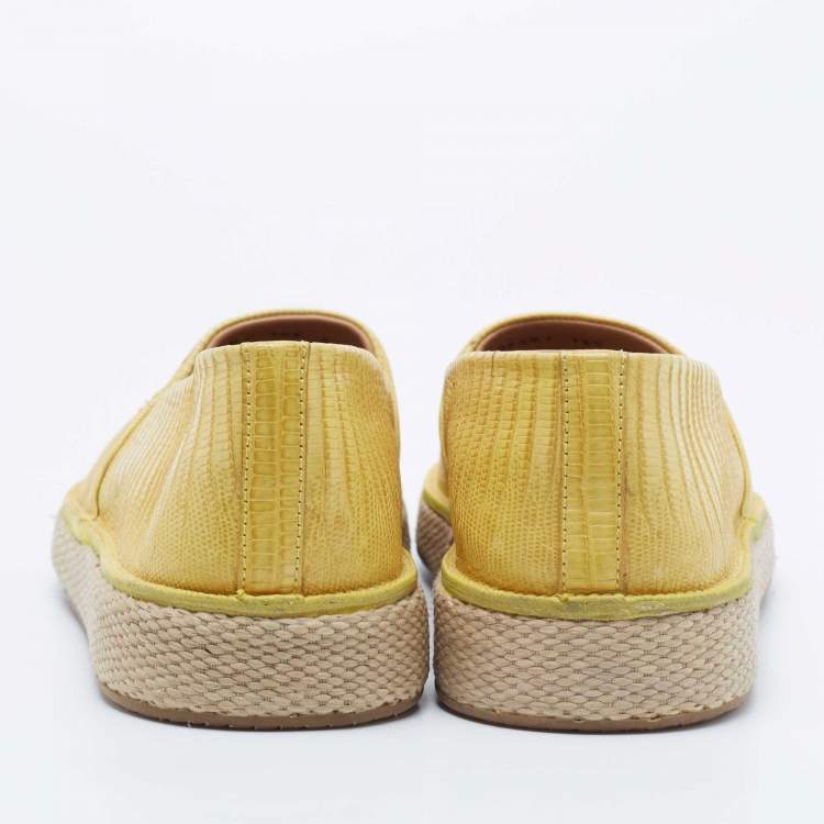 Pre Owned Salvatore Ferragamo Yellow Lizard Lampedusa Espadrille Flats Size 42.5