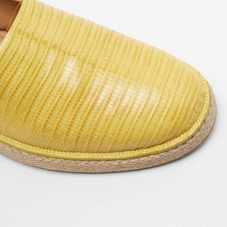 Pre Owned Salvatore Ferragamo Yellow Lizard Lampedusa Espadrille Flats Size 42.5