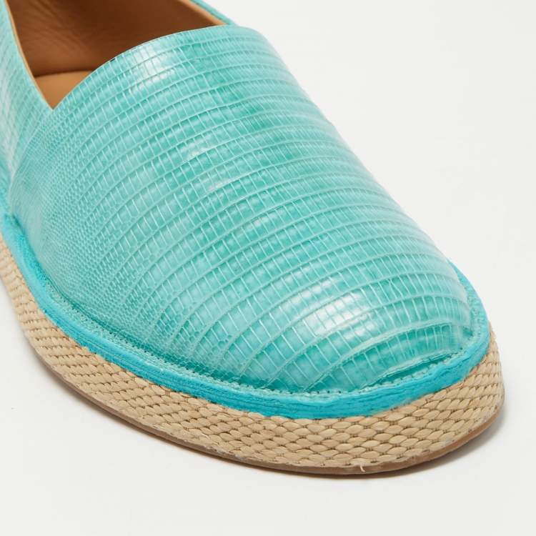 Pre Owned Salvatore Ferragamo Turquoise Lizard Lampedusa Espadrilles Size 42