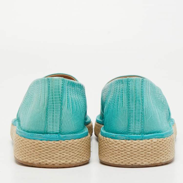 Pre Owned Salvatore Ferragamo Turquoise Lizard Lampedusa Espadrilles Size 42