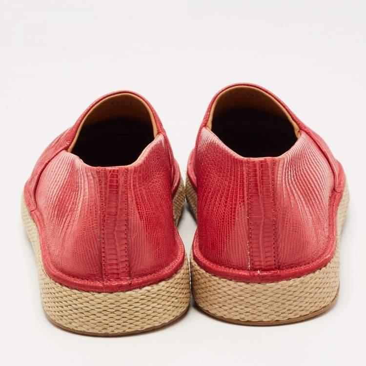 Pre Owned Salvatore Ferragamo Red Lizard Leather Lampedusa Espadrilles Size 44.5 