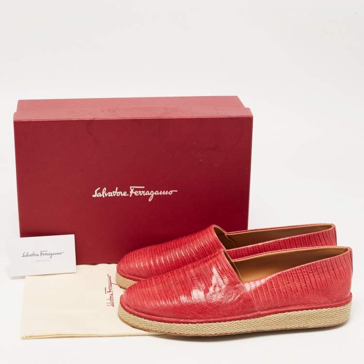Pre Owned Salvatore Ferragamo Red Lizard Leather Lampedusa Espadrilles Size 44.5 