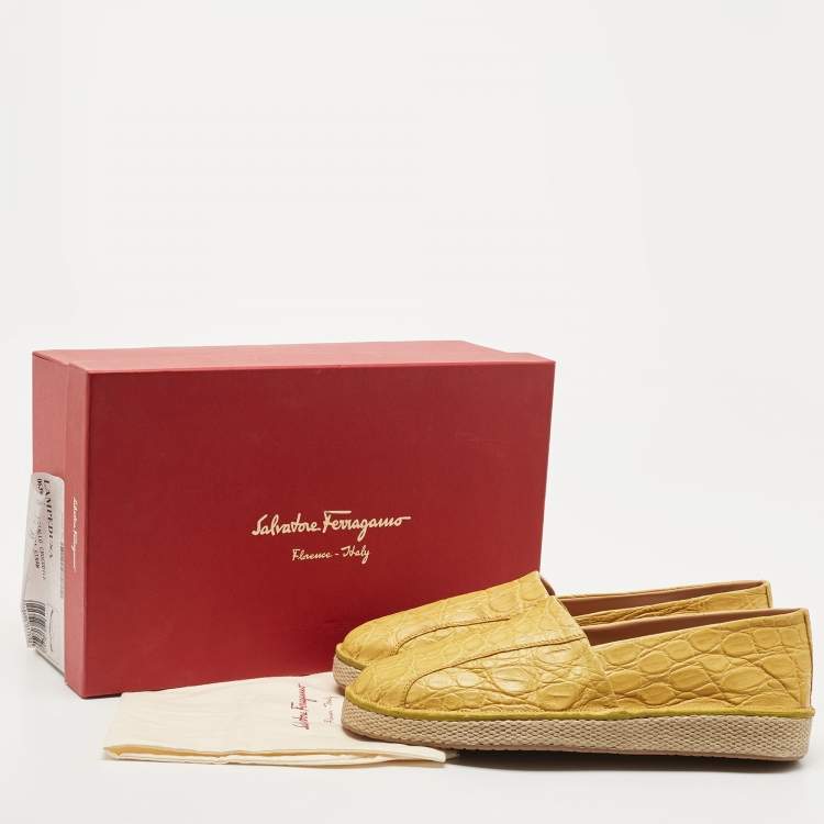 Pre Owned Salvatore Ferragamo Yellow Lizard Lampedusa Slip On Espadrilles Size 43.5