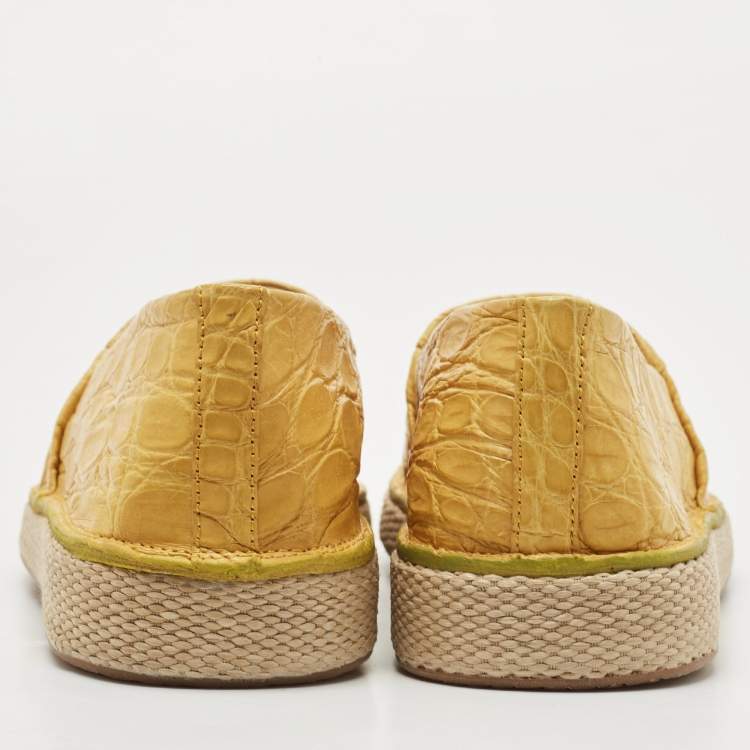 Pre Owned Salvatore Ferragamo Yellow Lizard Lampedusa Slip On Espadrilles Size 43.5