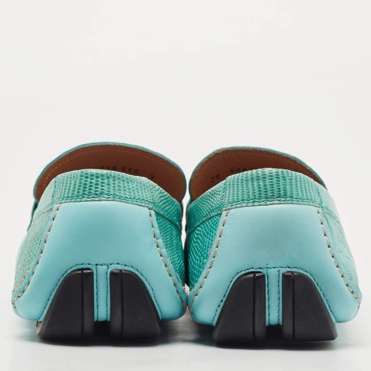 Pre Owned Salvatore Ferragamo Light Blue Lizard Sardegna Loafers Size 43
