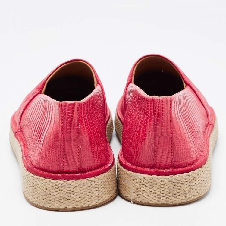 Pre Owned Salvatore Ferragamo Red Lizard Leather Lampedusa Slip-On Espadrilles Size 43.5