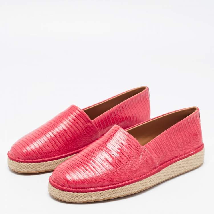 Pre Owned Salvatore Ferragamo Red Lizard Leather Lampedusa Slip-On Espadrilles Size 43.5