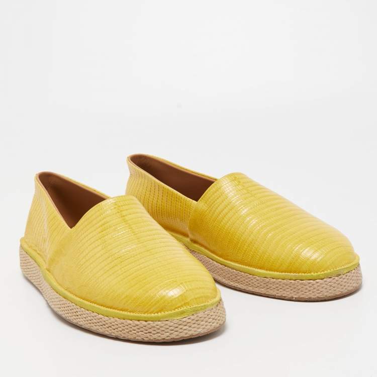 Pre Owned Salvatore Ferragamo Yellow Lizard Leather Lampedusa Slip On Espadrilles Size 44.5