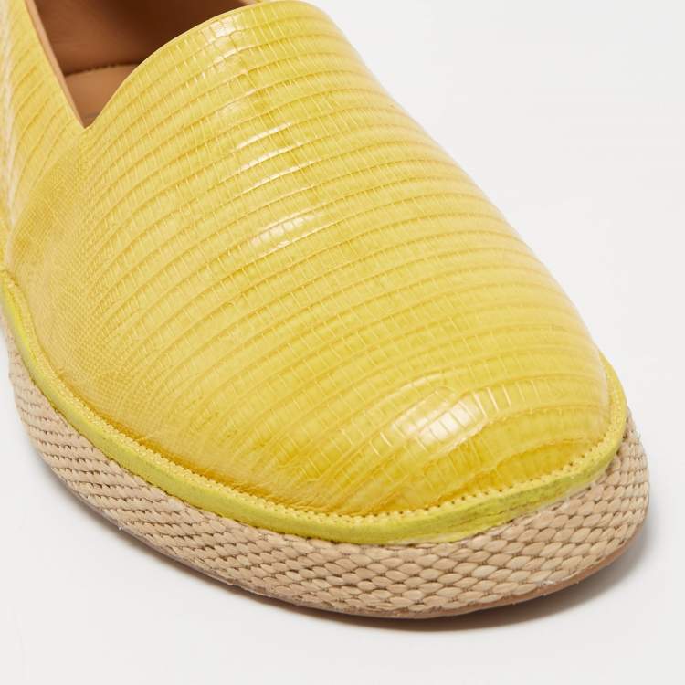 Pre Owned Salvatore Ferragamo Yellow Lizard Leather Lampedusa Slip On Espadrilles Size 44.5