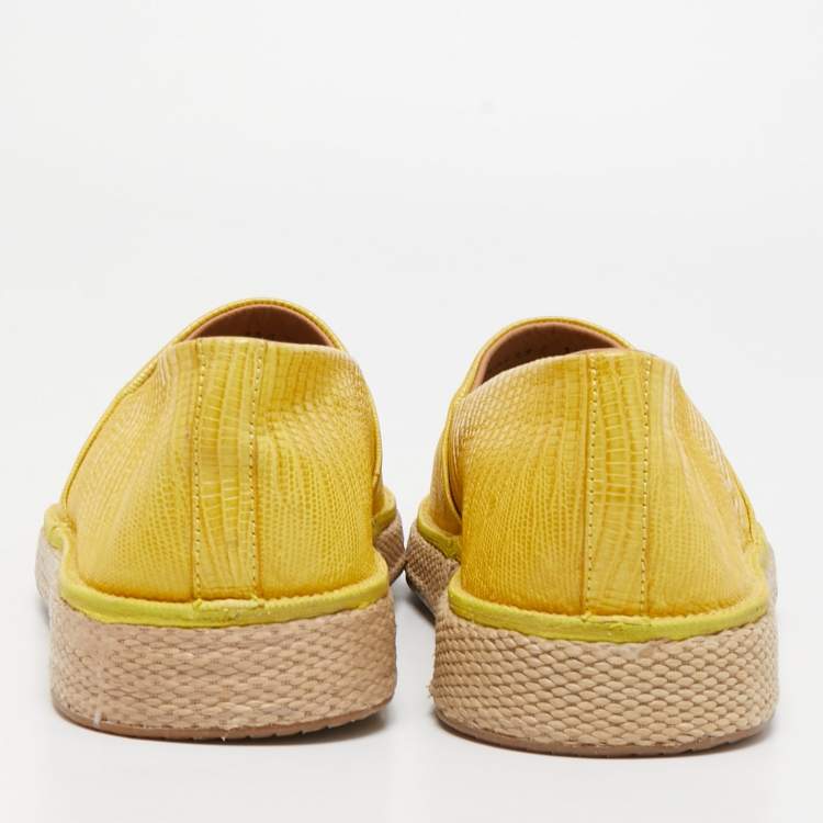 Pre Owned Salvatore Ferragamo Yellow Lizard Leather Lampedusa Slip On Espadrilles Size 44.5