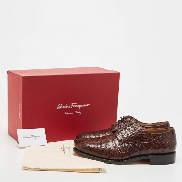 Pre Owned Salvatore Ferragamo Brown Crocodile Leather Nordland Derby Size 42.5