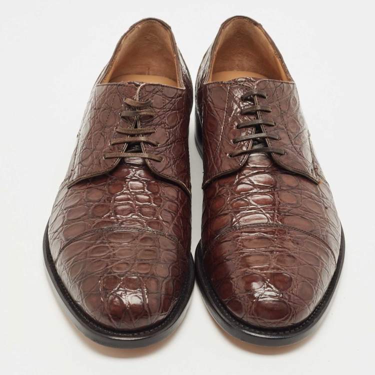 Pre Owned Salvatore Ferragamo Brown Crocodile Leather Nordland Derby Size 42.5