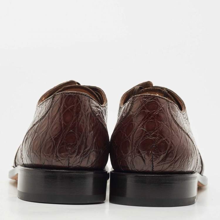 Pre Owned Salvatore Ferragamo Brown Crocodile Leather Nordland Derby Size 42.5